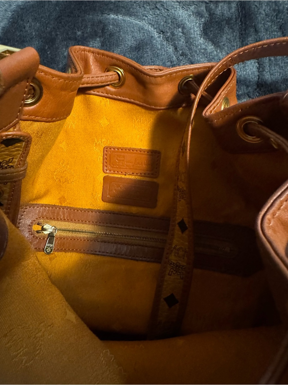 MCM Cognac/Chestnut Visetos Drawstring Shoulder Bag - Picture 8 of 12